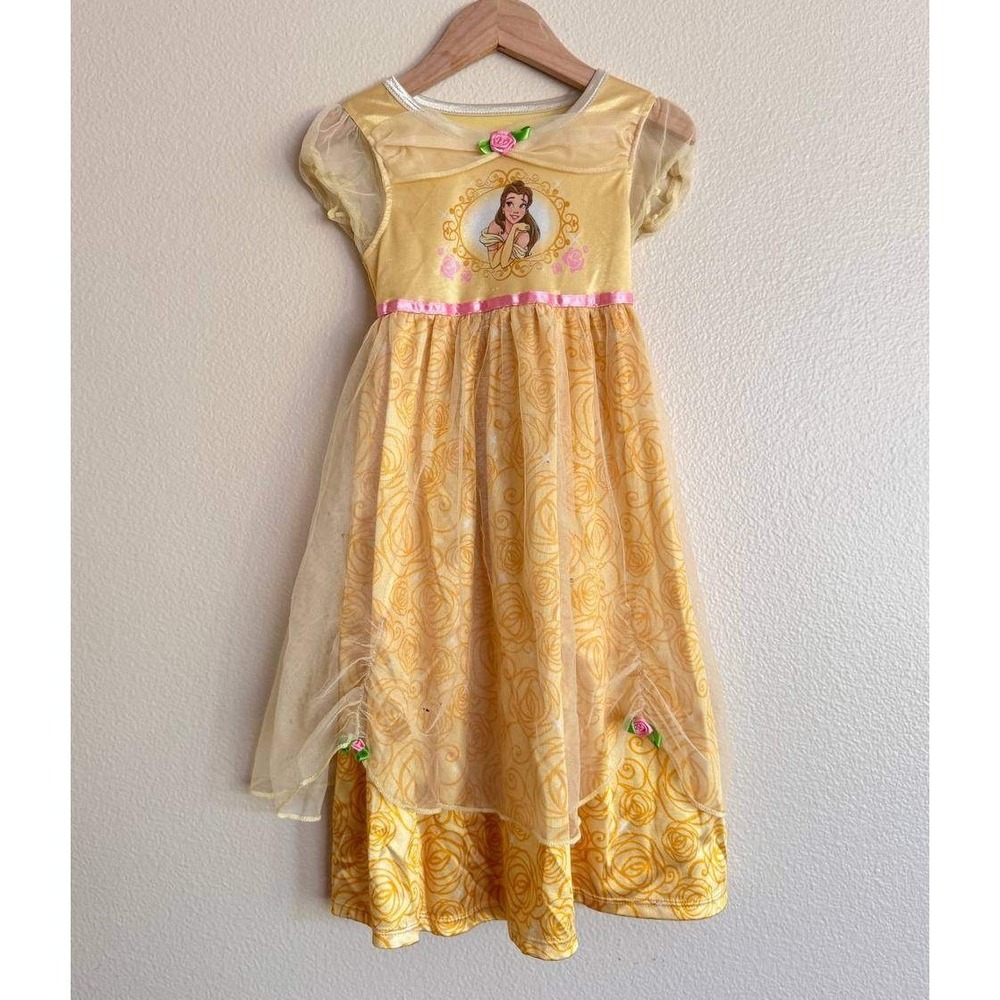 Disney Princess Belle Yellow Nightgown Girls 4T Costume Sleepwear Clean Girl